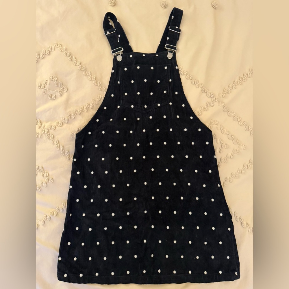 Topshop Black Corduroy Overalls with White Dots